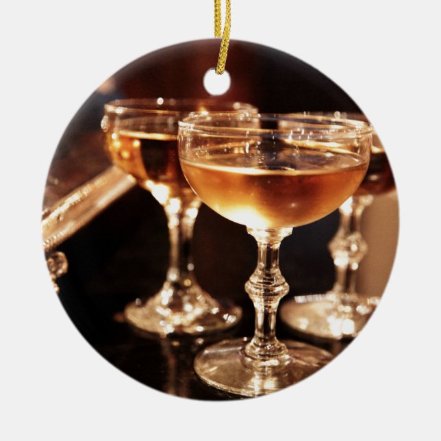 champagneglas gyllene skål julgransprydnad keramik (Framsidan)