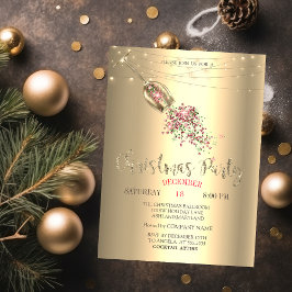 Champagneglas, Ljus Guld Jul Firma Inbjudningar