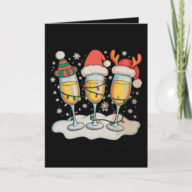 Champagneglas Santa Ren Jul Xmas Kort (Framsida)