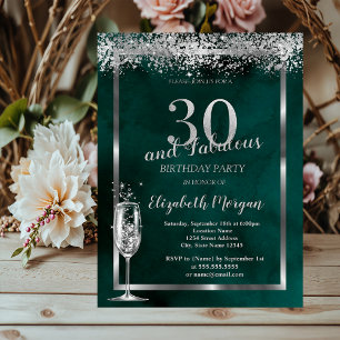 Champagneglas Silver Konfetti Grön 30-års Inbjudningar