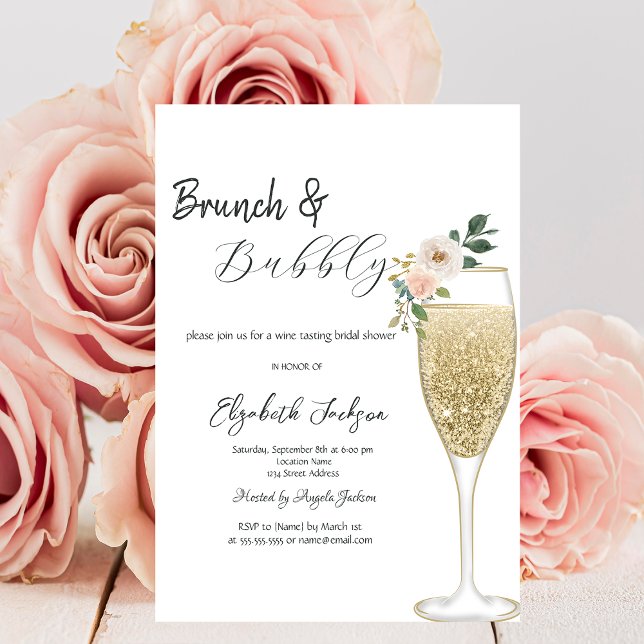 Champagneglas Vit Blomma Brunch & Bubbly Inbjudningar (Skapare uppladdad)