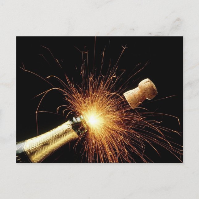 champagnejflaska nyårsafton helg vykort (Framsida)