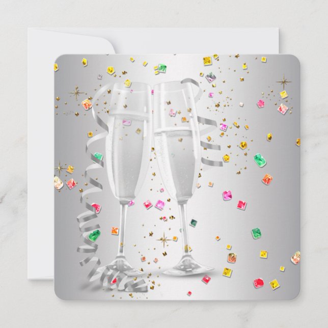 Champagnekonfetti Nyårsfestinspelningskort Inbjudningar (Framsida)