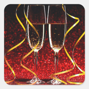 Champagnerostat bröd på nyårsdagen fyrkantigt klistermärke