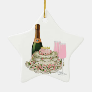 Champagnerostat brödfödelsedag julgransprydnad keramik