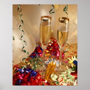 Champagnstumlare, formblåsare och noisemakrar poster