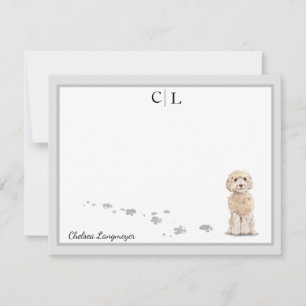 Champaign Cockapoo Hund Grått Gräns Monogram Namn Anteckningskort