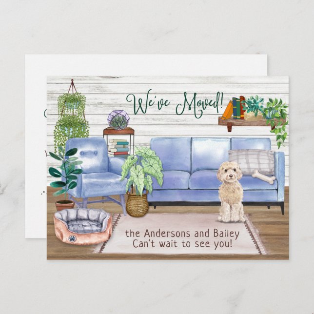 Champaign Cockapoo Mysigt Nytt Hem Inflyttning Meddelande Vykort (Fram/baksida)