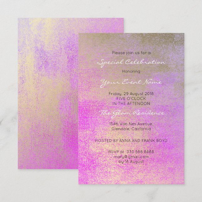 Champaign Guld Bright Ro Rosa Metallic Minimal Inbjudningar (Fram/baksida)