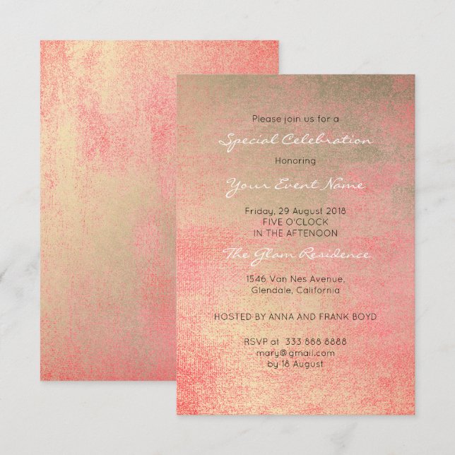 Champaign Guld Coral Sepia White Metallic Minimal Inbjudningar (Fram/baksida)