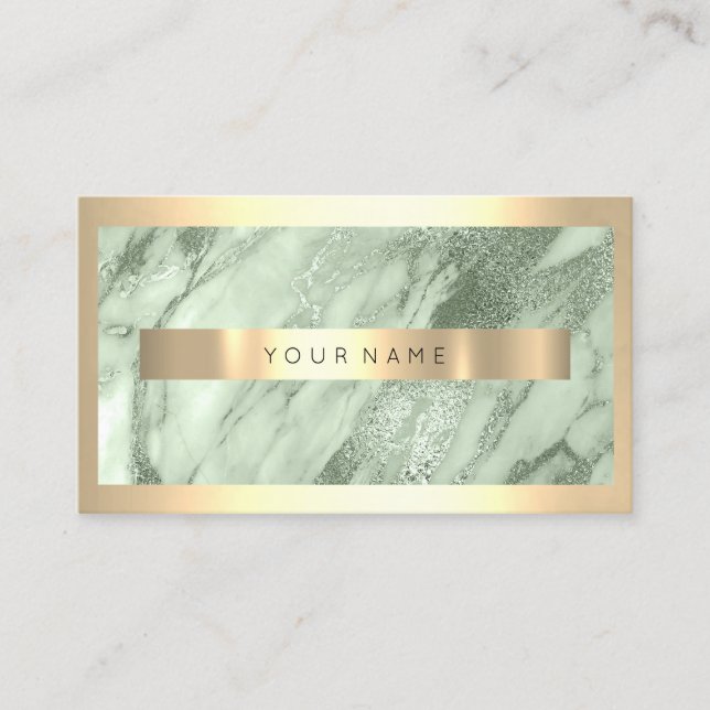 Champaign Guld Ram Metallic Sparkly Mint Marble Visitkort (Framsida)