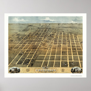 Champaign, IL Panoramic Karta - 1869 Poster