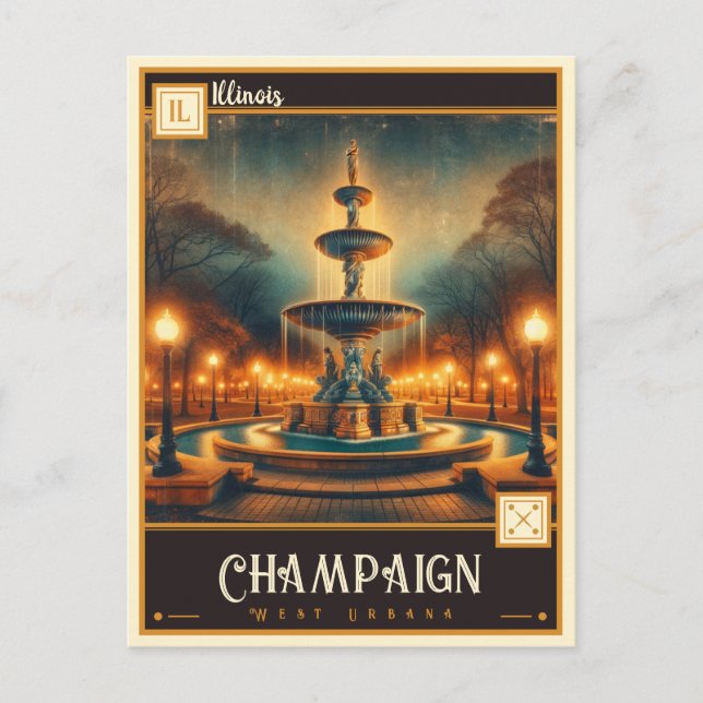 Champaign, Illinois  | Årgångsvin Vykort (Framsida)