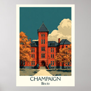 Champaign Illinois Vintage Universiteten Campus Ar Poster