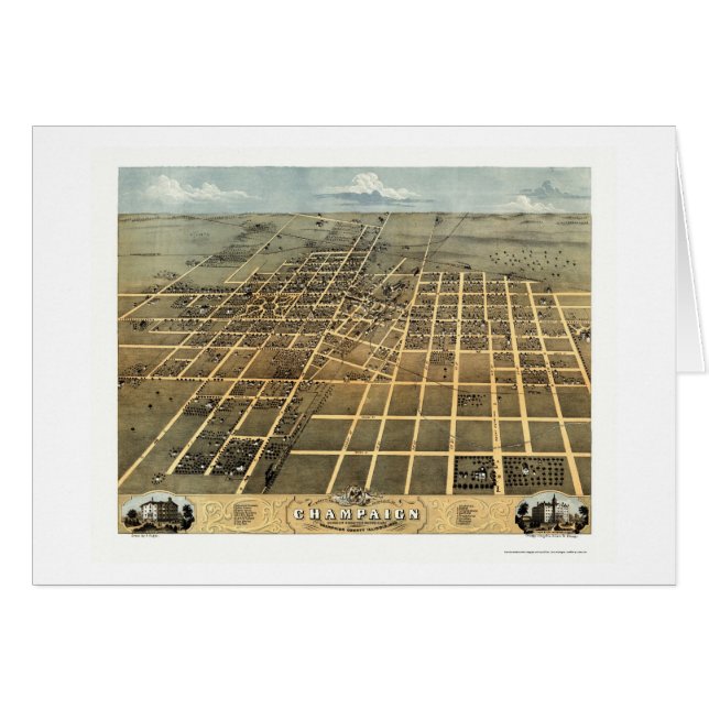 Champaign panorama- karta för IL - 1869 Hälsningskort (Framsidan Horizontal)