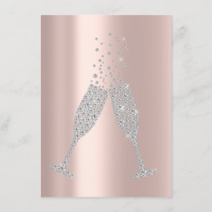 Champaigne Bubblor Glas Silver Grå Diamant Rosa Inbjudningar