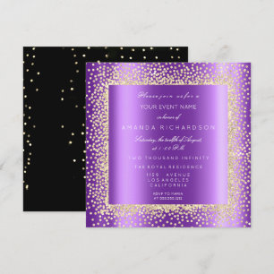 Champaigne Guld Glitter Svart Konfetti Lila Plommo Inbjudningar