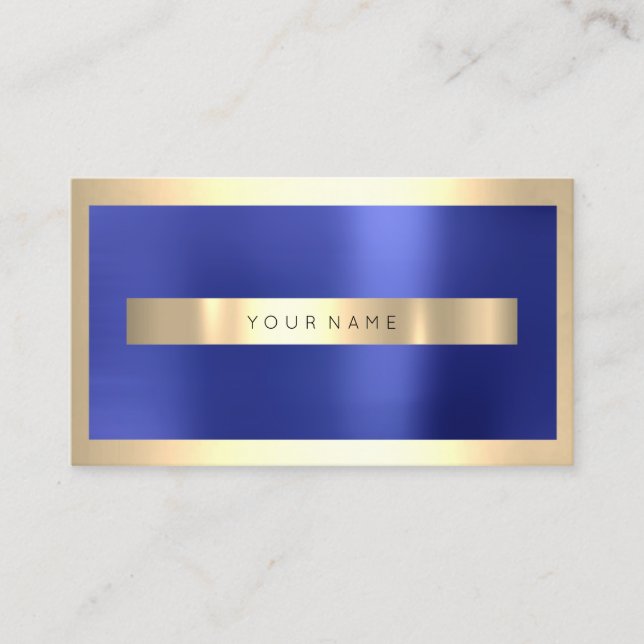 Champaigne Guld Ram Metallic Indigo Blue Minimal Visitkort (Framsida)