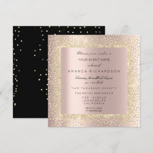 Champaigne Guld Svart Konfetti Sepia Glitter Ros Inbjudningar