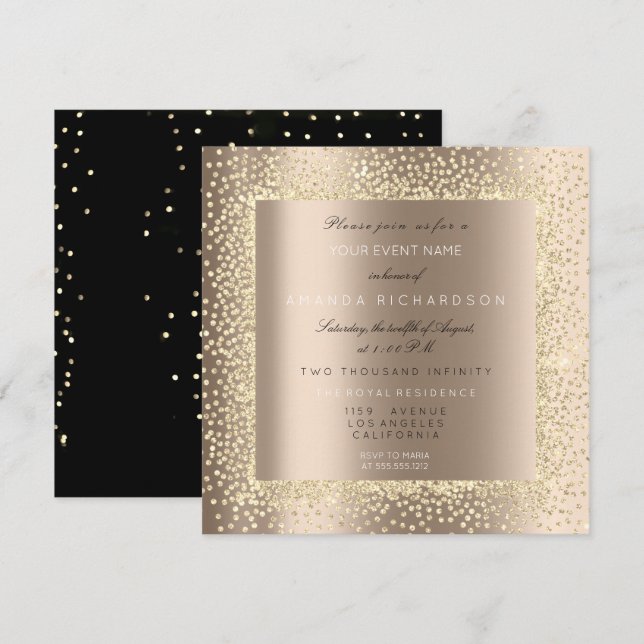 Champaigne Sepia Guld Glitter Elfenben Konfetti Ly Inbjudningar (Fram/baksida)