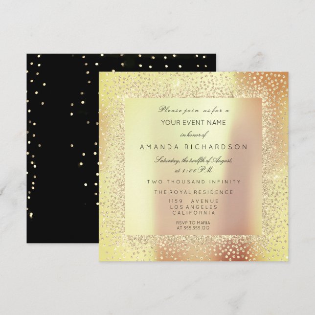 Champaigne Sepia Guld Glitter Konfetti Rosa Persik Inbjudningar (Fram/baksida)