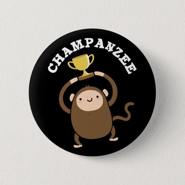 Champanzee Funny Champ Chimpanzee Pun Mörk BG Knapp (Framsida)