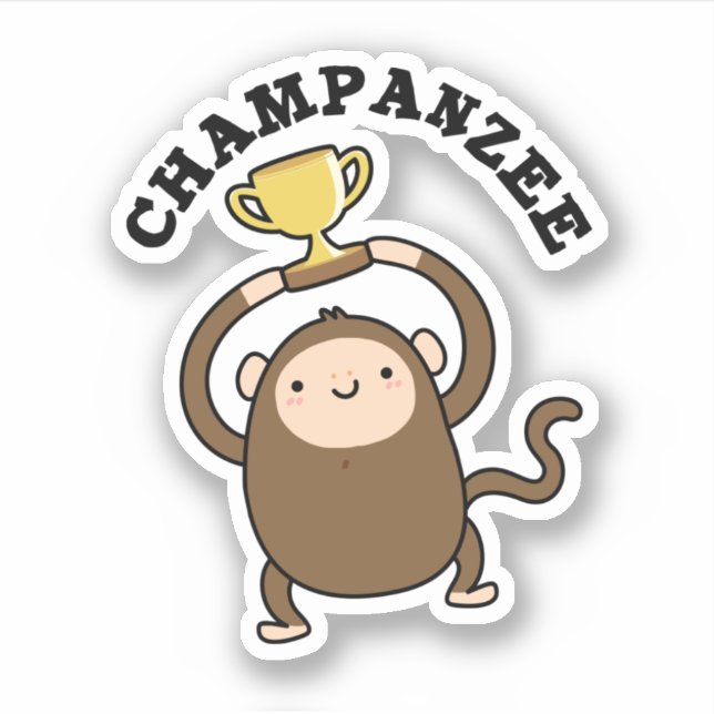 Champanzee Funny Champion Chimpanzee Pun Klistermärken (Framsida)