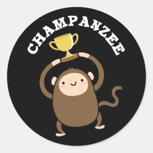 Champanzee Funny Champion Chimpanzee Pun Mörk BG Runt Klistermärke