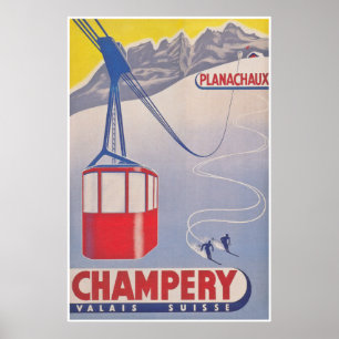 Champery Schweiz Vintage Ski Poster