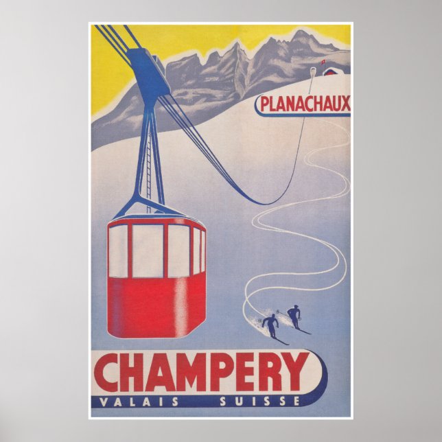 Champery Schweiz Vintage Ski Poster (Framsidan)