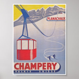 Champery Schweiz Vintage Ski Poster