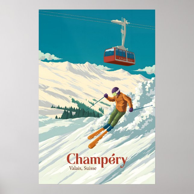 Champery Skidområde Reseskylt Poster (Framsidan)