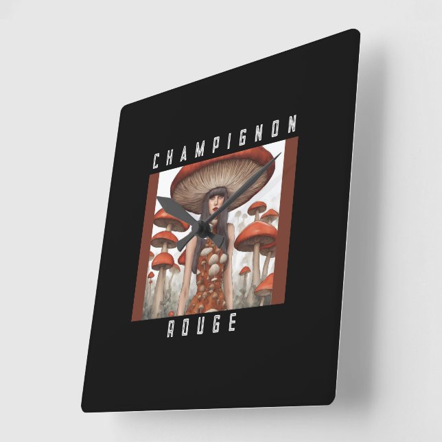 Champignon Rouge Fyrkantig Klocka (Vinkel)