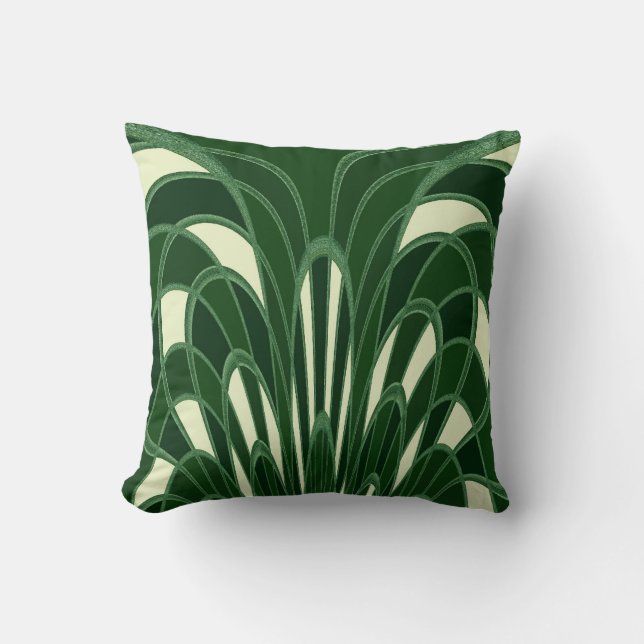 Champinjonabstrakt - art déco - grönt kudde (Framsida)