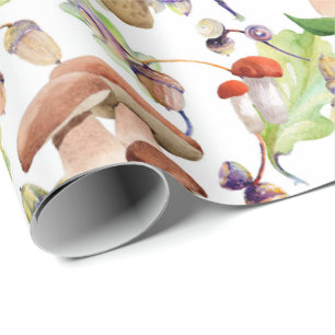 champinjoner i ett mjukt vattenfärgmönster presentpapper