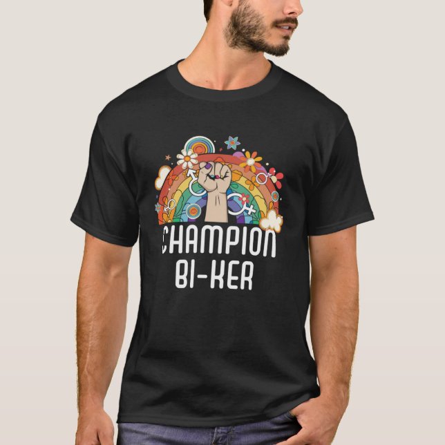 Champion Bi ker Bicycle Bisexual Rainbow Pride LGB T Shirt (Framsida)