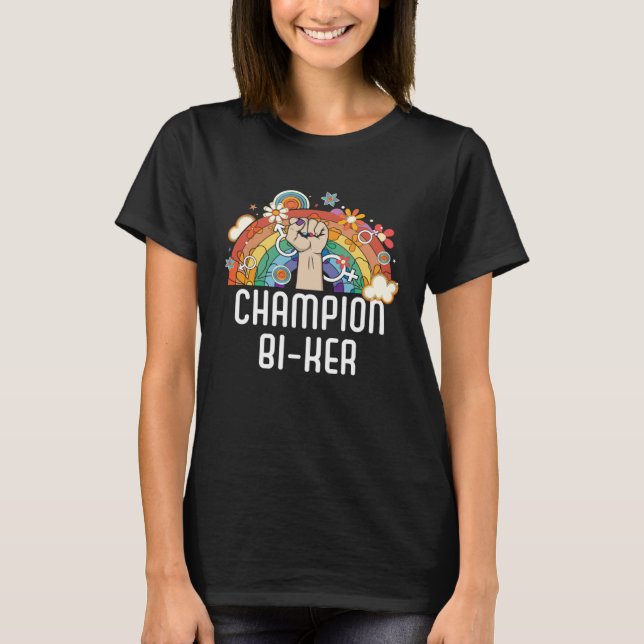 Champion Bi ker Bicycle Bisexual Rainbow Pride LGB T Shirt (Framsida)