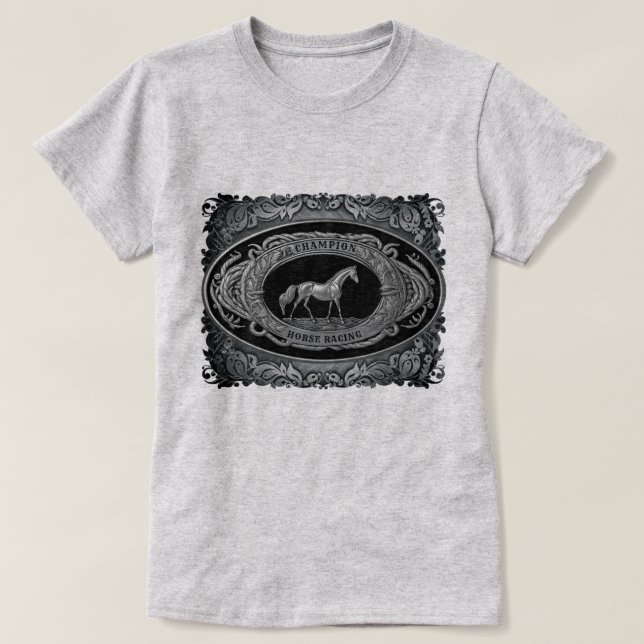 Champion Horse Tävla Event Land Western Buckle T Shirt (Design framsida)