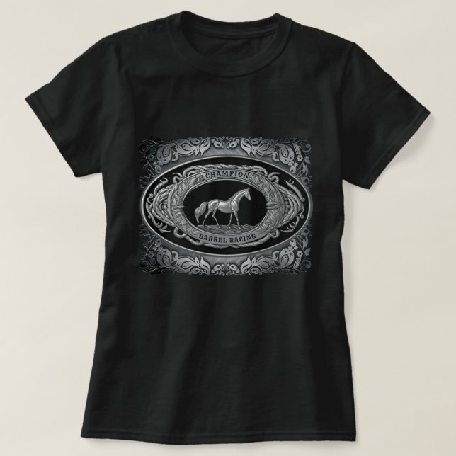 Champion Rodeo Barrel Tävla Event Western Buckle T Shirt (Design framsida)