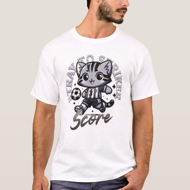 Champion Striker Cat: Kattdjur Soccer Star T Shirt (Framsida)