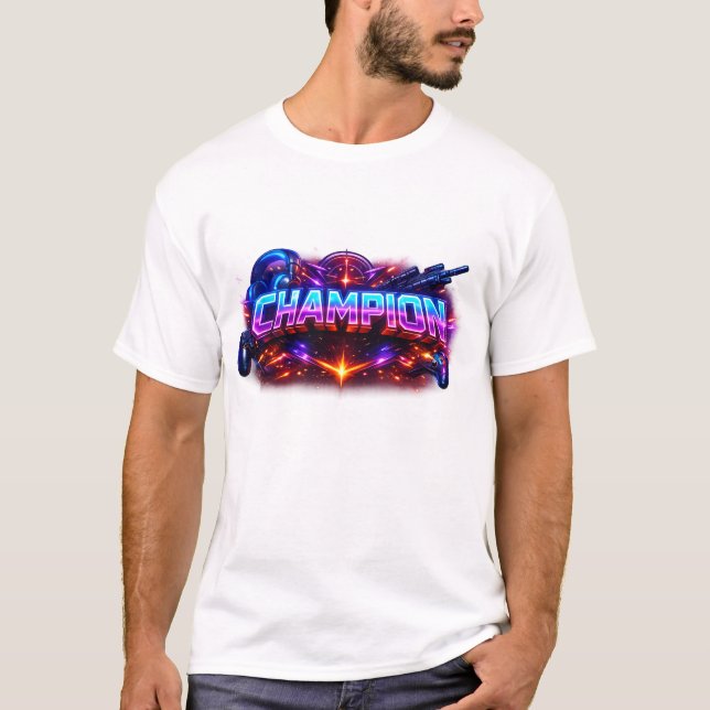 ​CHAMPION 🎮 Ultimate Neon Cyberpunk Gaming Master T Shirt (Framsida)