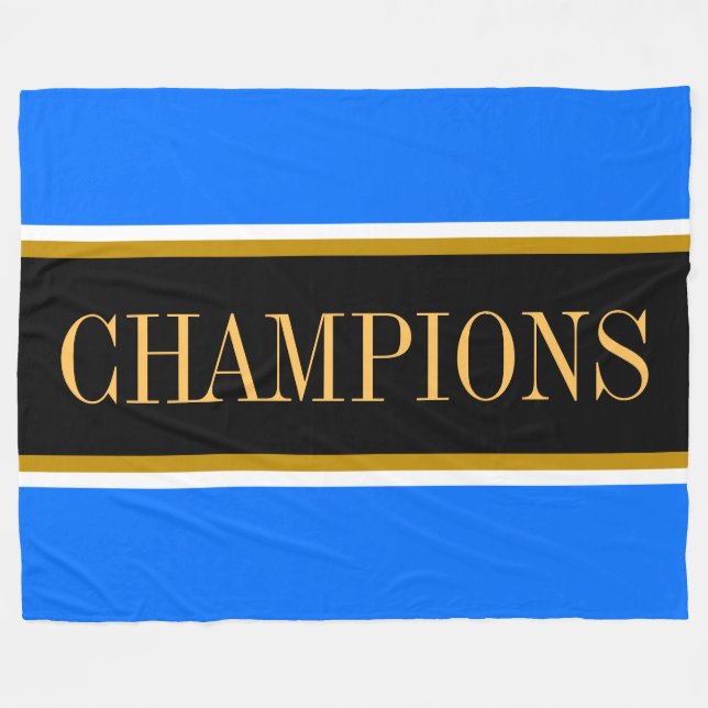 CHAMPIONS Bright Blue Black White Racing Stripes  Fleecefilt (Framsidan (Horisontell))