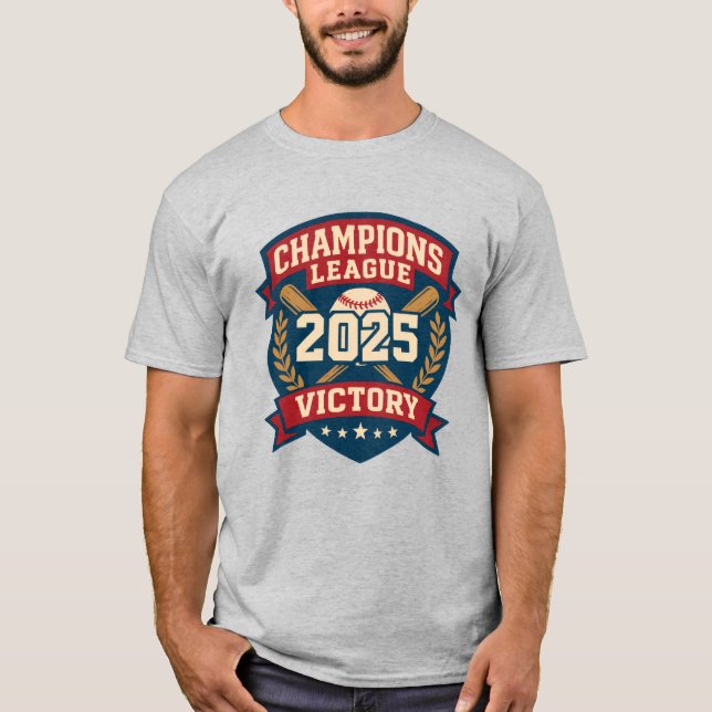 Champions League 2025 Baseboll Segeremblem T Shirt (Framsida)