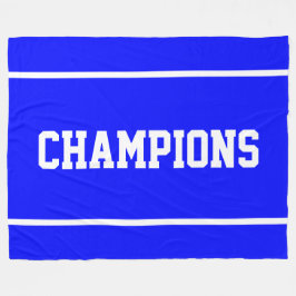 CHAMPIONS Sporty White Text Stripes On Royal Blue Fleecefilt