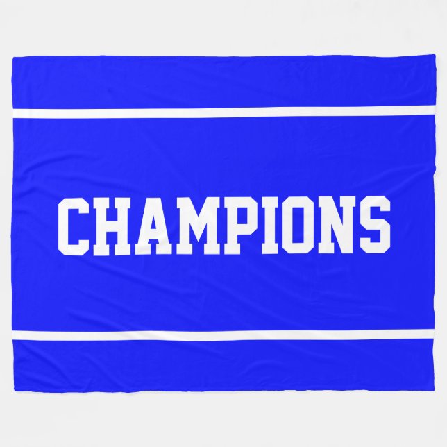 CHAMPIONS Sporty White Text Stripes On Royal Blue Fleecefilt (Framsidan (Horisontell))