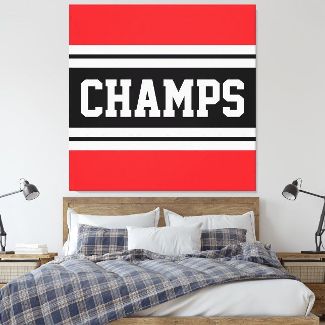 CHAMPS Bright Red Black White Tävla Rand Canvastryck (Insitu (sovrum))