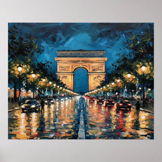 Champs-Élysées Paris Frankrike på natten Poster (Framsidan)