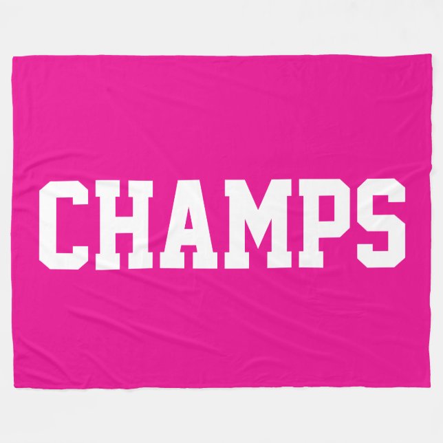 CHAMPS Fet stil text i vitt på stark rosa Fleecefilt (Framsidan (Horisontell))