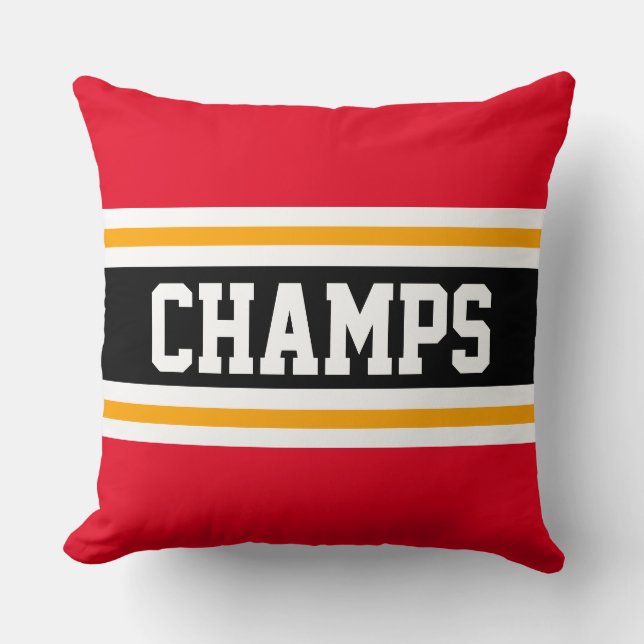 CHAMPS Sporty Bright Red Black Gult Rand Kudde (Framsida)