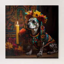 Chamuco Hund på en altar för Day of the dead